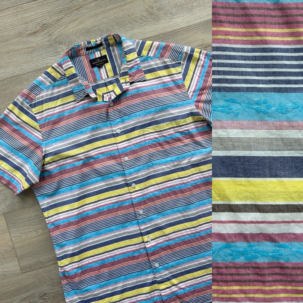 Rodd & Gunn Mens Large Sports Fit Colorful Button‎ Up Floral Embossed Cotton